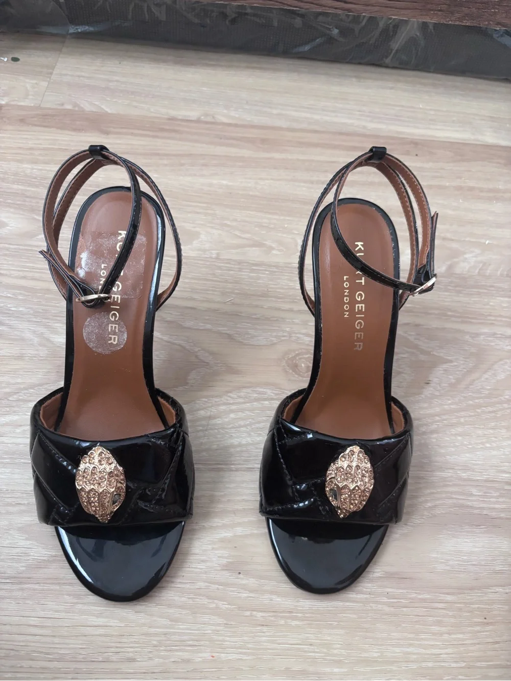 Kurt Geiger Black Patent Slingback Heels with Gold Detail